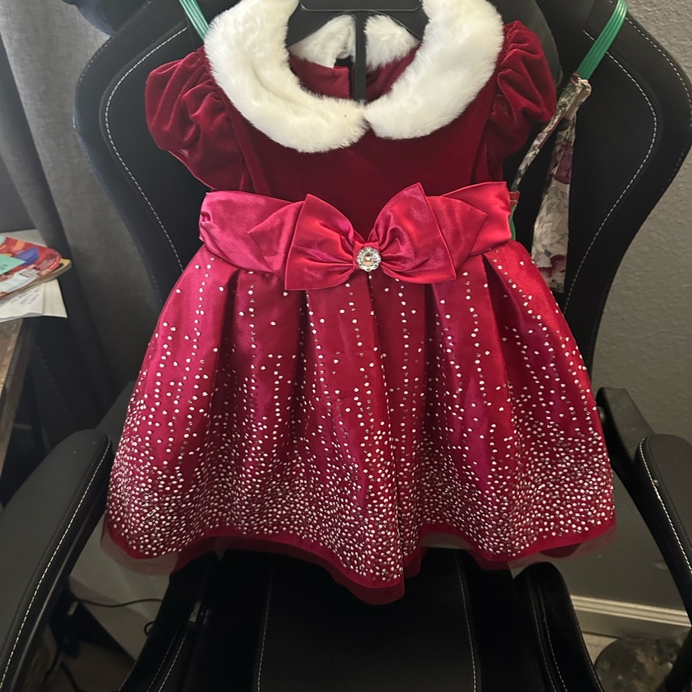 Jona Michelle Red Dress with White Fur Trim